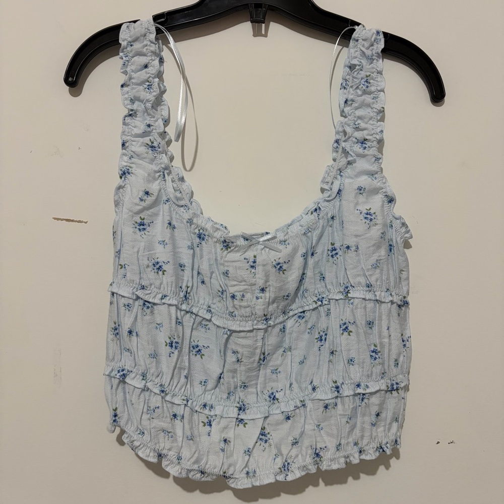 Envy+Grace Light Blue Floral Ruffle Tank Top